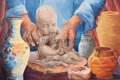 Zoals klei in de hand van de Pottenbakker 40x60 250,-