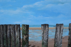 Doorkijkje strandpalen 60x60  inclusief lijst    195,-,-