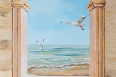 zeeschilderij op trespa (voor aan de buitenmuur 60  x 122)