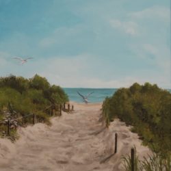 meeuw vliegt over het duin